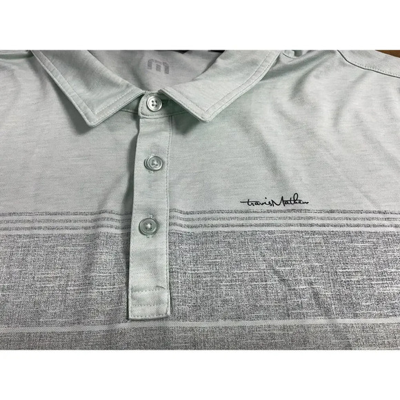 Travis Mathew Polo Shirt Mens Size 2XL Mint Green Striped Golf Casual Retro - Picture 2 of 7
